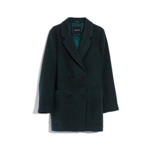Madewell dark green wool double-breasted mid-length coat, size small